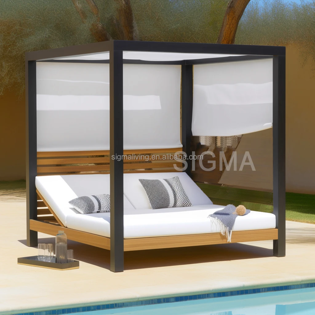 newly design water-resistant garden teak daybed outdoor furniture canopy bed garden furniture patio sunbed