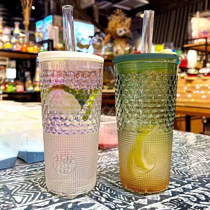 Color Beaded Drinking Glasses Printed Logo Drinking Glass Shaped Cups With Straw