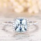 18k White Gold Ring Engagement Solid 9K 10K 14K 18K White Gold Ring Diamond Cushion Cut Aquamarine Engagement Ring