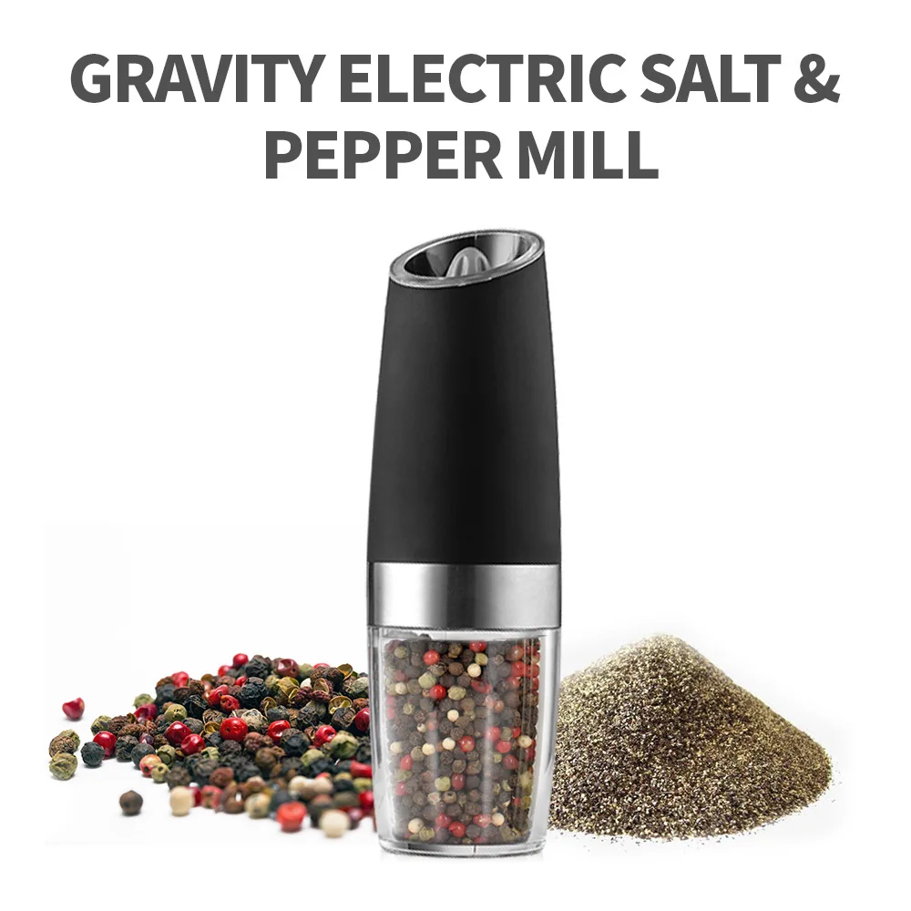 Adjustable Coarseness Gravity Battery Powered  LED Light  One Hand Automatic Operation Electric Pepper and Salt Grinder Mill Set