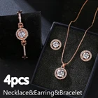 Jewelry Fahionable Jewelry Luxury Women Bracelet Stud Earring Necklace Set Diamond Jewelry Ladies Quartz Wristwatch Set