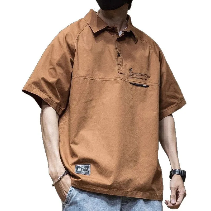 Summer Overalls Shirt Men's Polo Shirt Loose Large Size Men's Shirt 2025 Autumn Short-sleeved T-shirt Casual Top