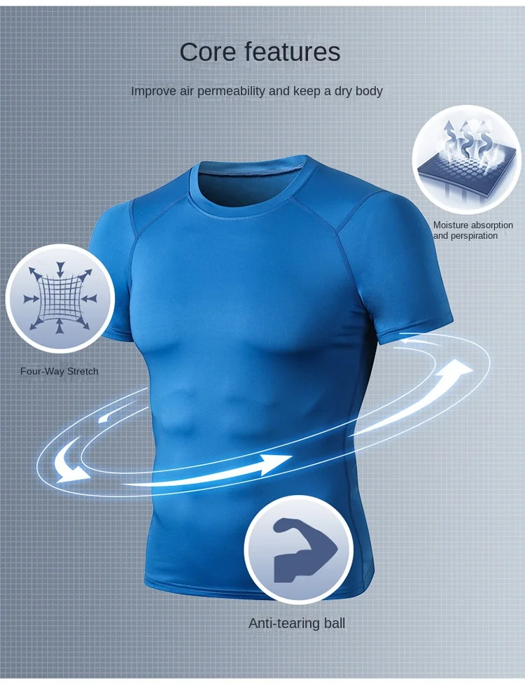 Men's Pro Fitness Short Sleeve Skinny Running Training Sportswear High Elastic Wicking Quick-Drying Top T-shirt