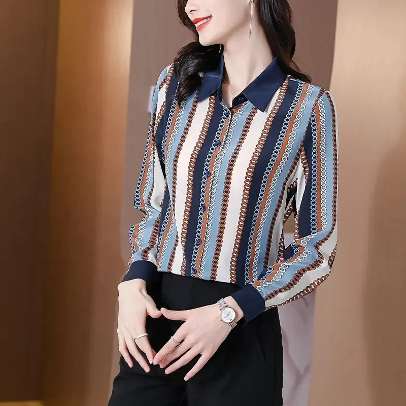 Wholesale fashion women's elegant printed shirt Chiffon loose long sleeve shirt ladies office blouse