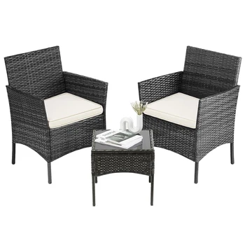 HOMECOME Bistro set 3 Pieces outdoor furniture Garden,Rattan wicker weaving,coffee chair & table for yard,patio furniture set