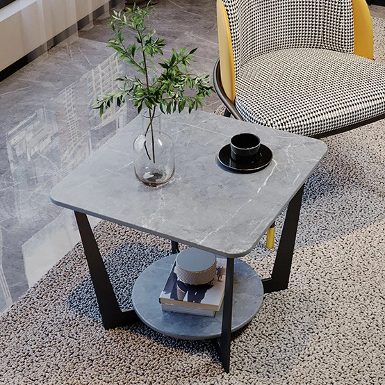 Nordic Style living room Metal Iron  black coffee table Corner Marble Side Table