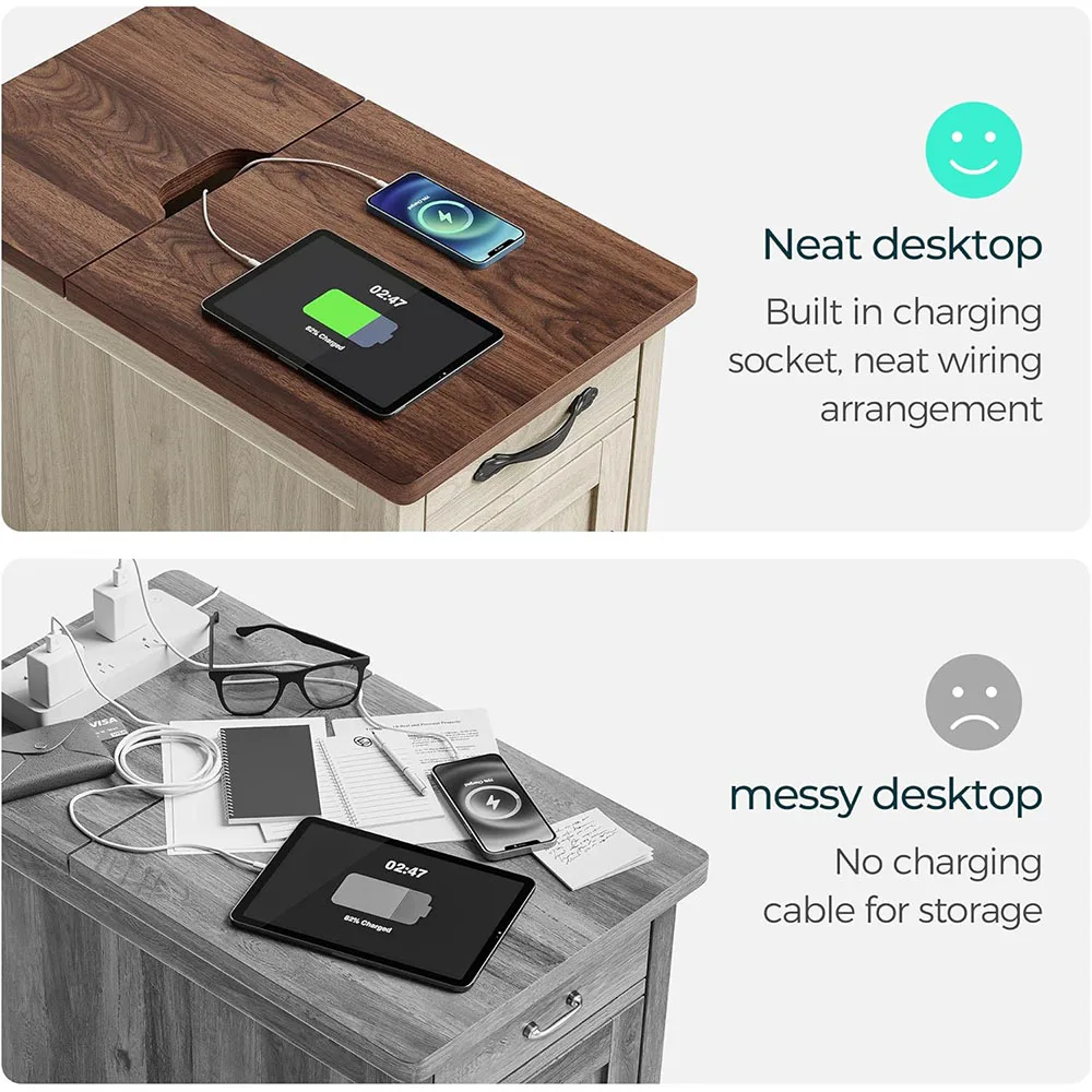 Modern Style Narrow Bedside Table with Charging Station Drawer Sofa Side Table for Bedroom & Living Room Feature Storage manufacture