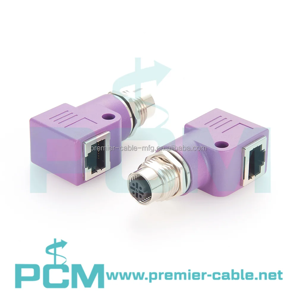 အလိုအလျောက်စနစ် M12 D-Code 4Pin Female to RJ45 ညာဘက်ထောင့် အကွက်အဒပ်တာ ပေးသွင်းသူ