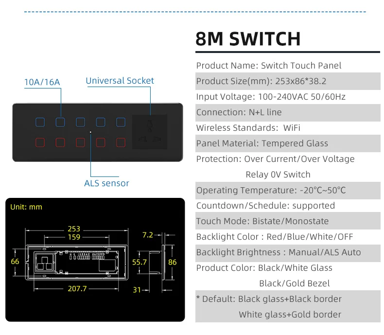 Tuya Smart WIFI India Standard 2M Wall Switch Fan Dimmer Light Control Combo Switch Support Alexa and Google Assistant