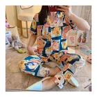 Sleepwear Woman Summer Sleepwear Short Sleeve Cartoon Cute 2Pcs Set Soft Milk Silk Pajama Sets For Women