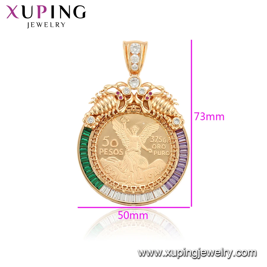 A00770105 xuping  jewelry  wholesale gold pendant designs 50 Peso Mexican Coin mens pendant badge necklace pen elegant pendant