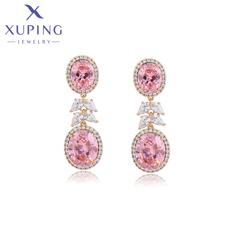 A00917737 XUPING Jewelry Classic design women luxury fashion special pink zircon elegant cute colorful  Copper stud earrings