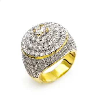Hiphop Jewelry 925 Silver Rings Zircon Moissanite Diamond  Gold Plating Championship Iced Out Huggie Finger Ring For Men