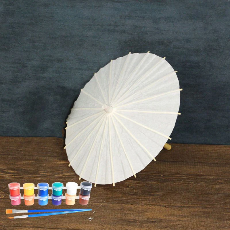 DD1519   Kids DIY Painted Chinese White Paper Umbrellas Small Handmade Drawing Blank Parasol Personalized Oilpaper Umbrella Kit