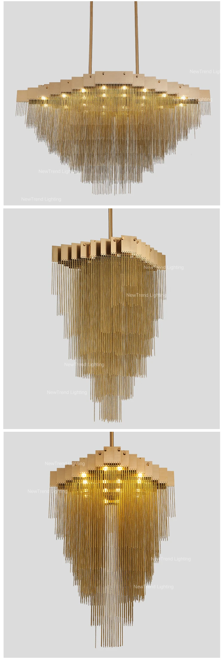 CPL-234 New Product Indoor Decoration Gold Color Fixture Villa Restaurant Aluminum Chain Chandelier supplier