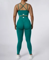 Custom Logo  athletic wear Fitness Workout Activewear Gym Seamless sports bra Scrunch leggings Nylon 2 Piece Yoga Sets For Women