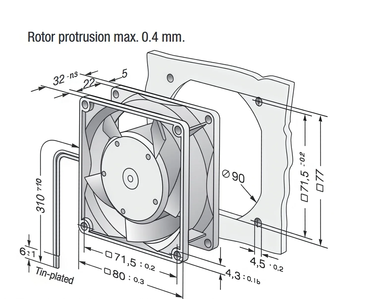Axial Flow Fan, 8314/2H, 8032, 24V, 6W - detail 8