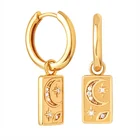 New Earring Gemnel Jewelry New Design 925 Silver Trendy 14k Gold Diamond Evil Eye Moon And Star Drop Earring