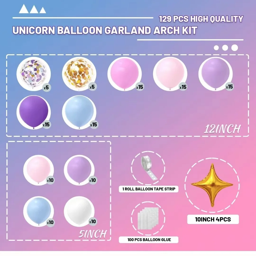 Unicorn Theme Girl birthday party Macaron Rainbow balloon Wedding baby shower balloon arch garland set