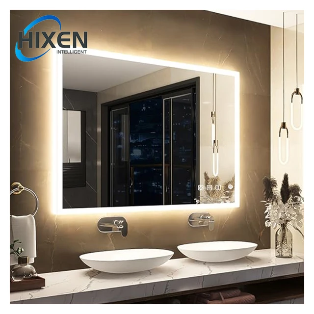 HIXEN new design backlit frontlit warm/white/natural colors bathroom smart led lighted mirror