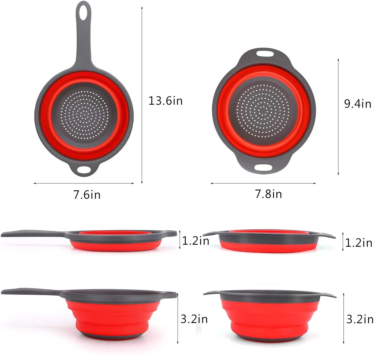 Kitchen Foldable Strainer with Sturdy Plastic Base, Collapsible Colander for Rinsing Draining Pasta Vegetables and Fruits
