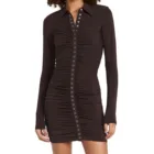 Bodycon Custom Collared Neck Allover Ruching Solid Color Lady Casual Long Sleeves Mini Dress Women