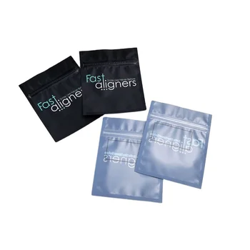 Custom Printed Matte Packaging Bags With One Side Transparent Reusable Zipper Retainers Clear Aligners Flat Mylar Bags