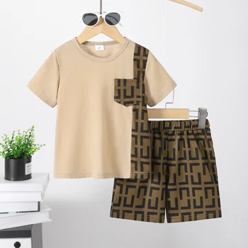 Casual Print Plaid T-Shirt and Shorts 2pcs Set for Boys Gentleman Suit for 9-Year-Old Kids This Summer