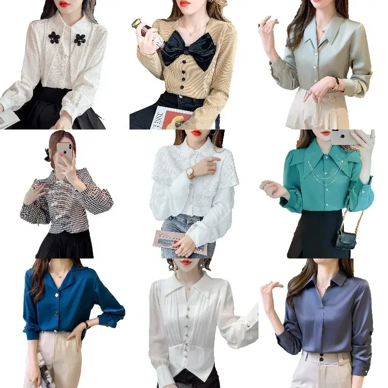 Custom women's white silk shirt Women's button down shirt Long sleeve office silk satin blouse for women