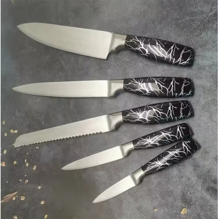 2024 Hot Selling Kitchen Knife Accessories  8PCS Kitchen Knife Set High Marble Handle With Extra Sharp Blades And Acrylic Stand