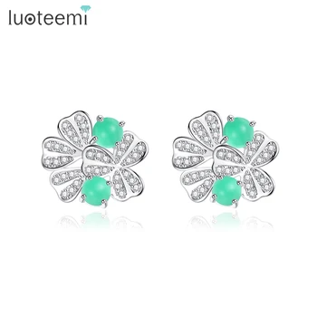 LUOTEEMI Korean Style Modern Stylish Shiny Trending Zicornia New Fashion Designer Ear Ring Jade Earring