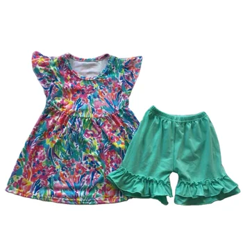 little teen girls boutique remake clothing sets 2pcs short sleeve shirt and shorts