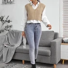 Women Vest Neck Sweater Vest Fashion OEM Crop Top Acrylic Short Style V Neck Cable Knit Women Sweater Vest