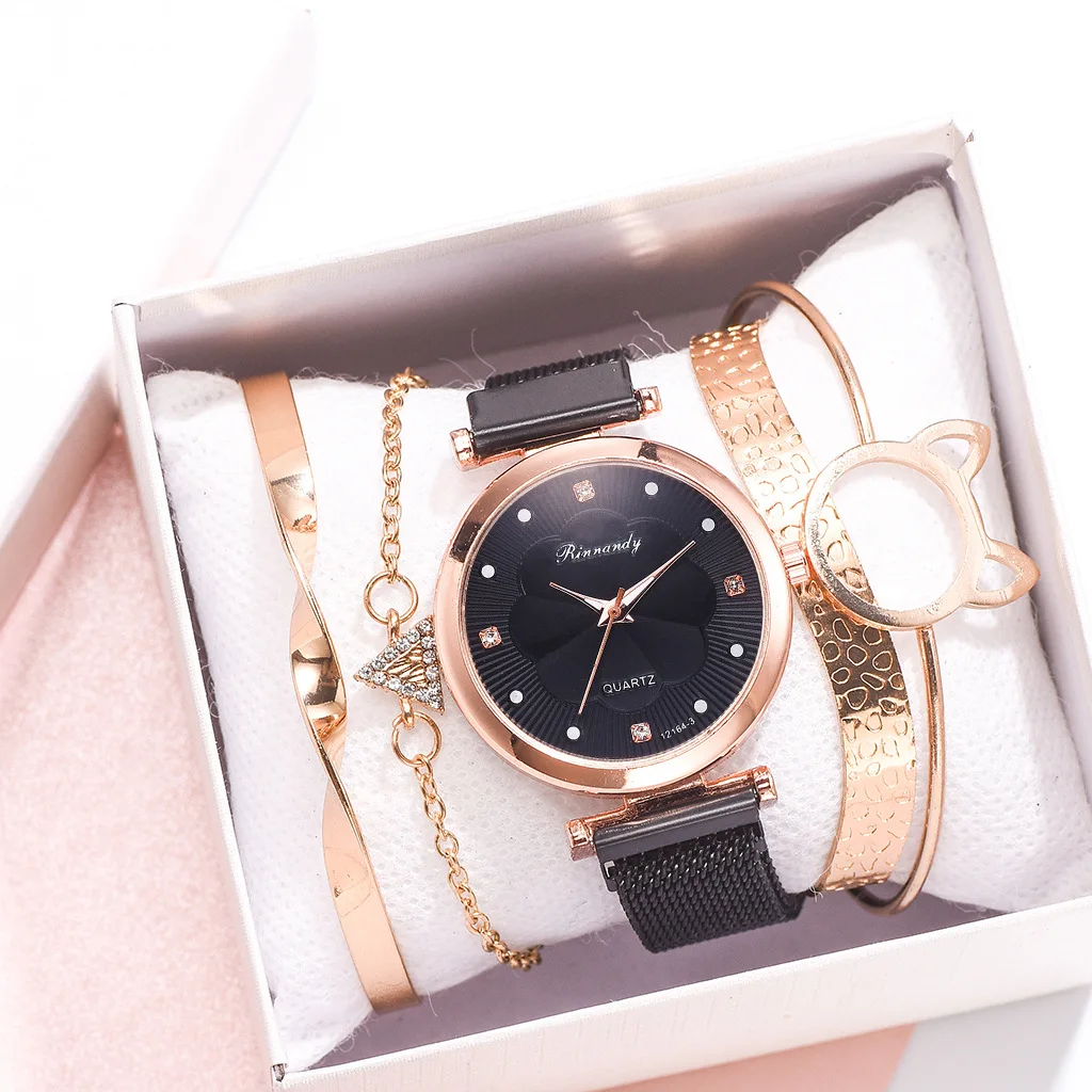 fashion watch maple leaf geometric necklace bracelet set magnet buckle simple flower dial with box girl Christmas gift