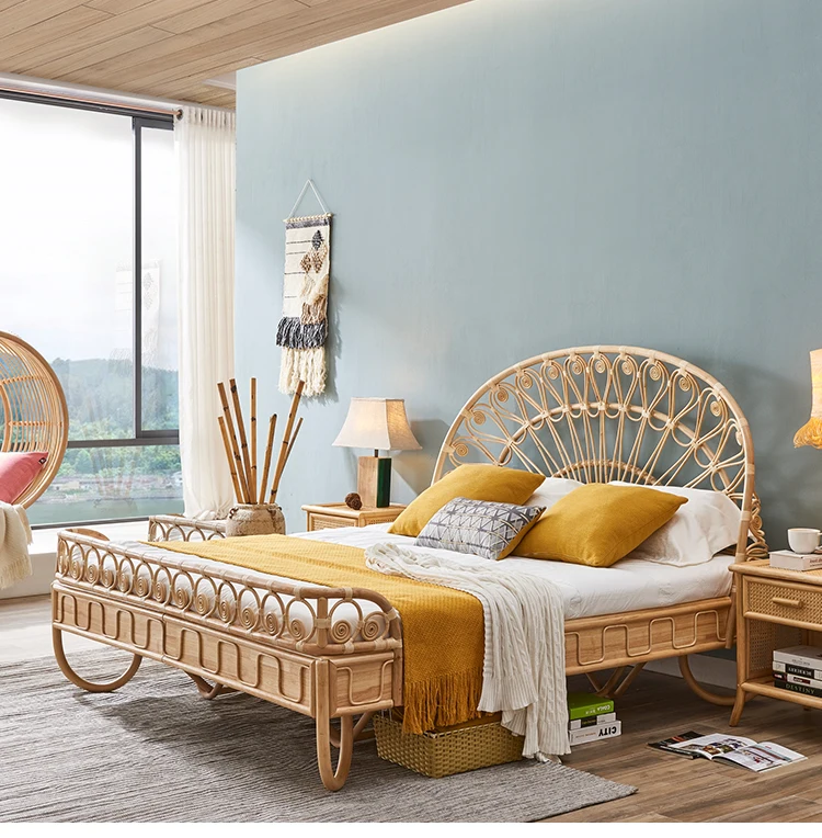 Beat Selling Beautiful Bedroom Furniture Cane Double Bed Frame King