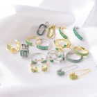 Cz Cubic Zircon Luxury Cz Hoop Earrings Cubic Zircon Green Zircon 18K Gold Ring