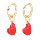 Red Heart Earrings Heartheart TRENDY Sterling Silver 925 Zircon Dangling Enamel Red Heart Earrings