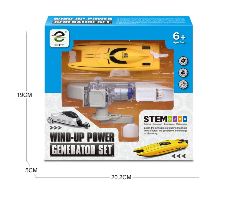 Educational STEM Toys Wind-up Power Generator Set Hand-crank DIY Assembly Electric Racing Boat Wind Up Toy