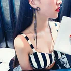 Crystal Earrings Queen Style Long Chain Crystal Tassel Earrings Exaggerated Bow Earrings Jewelry