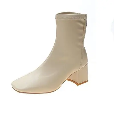 Autumn and winter new British style retro thick heel short boots square toe and velvet high heel boots