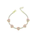 Charm Gold Plated Thin Cz Tennis Chain Pink Enamel Heart Charm Women Bracelet