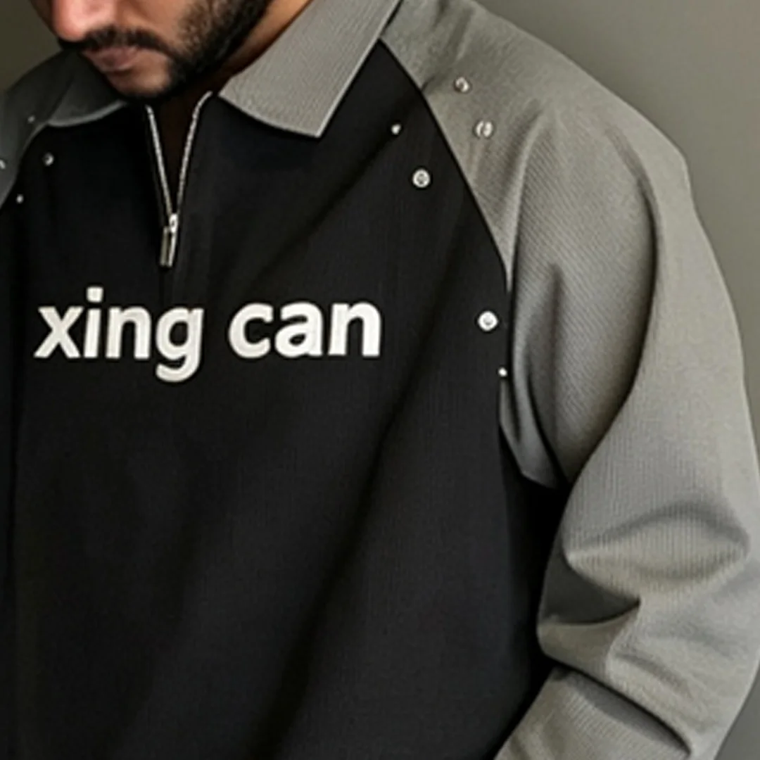 product new arrival mens casual long sleeve zip rugby polo shirt custom rivet rhinestone dtg digital printing plus size polo shirts-3