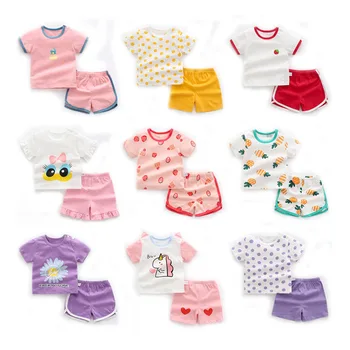 High Quality Custom OEM 100% Cotton Baby Shorts and T-Shirts Set Girls And Boys Printed Animals Infant Toddlers Baby Clothes