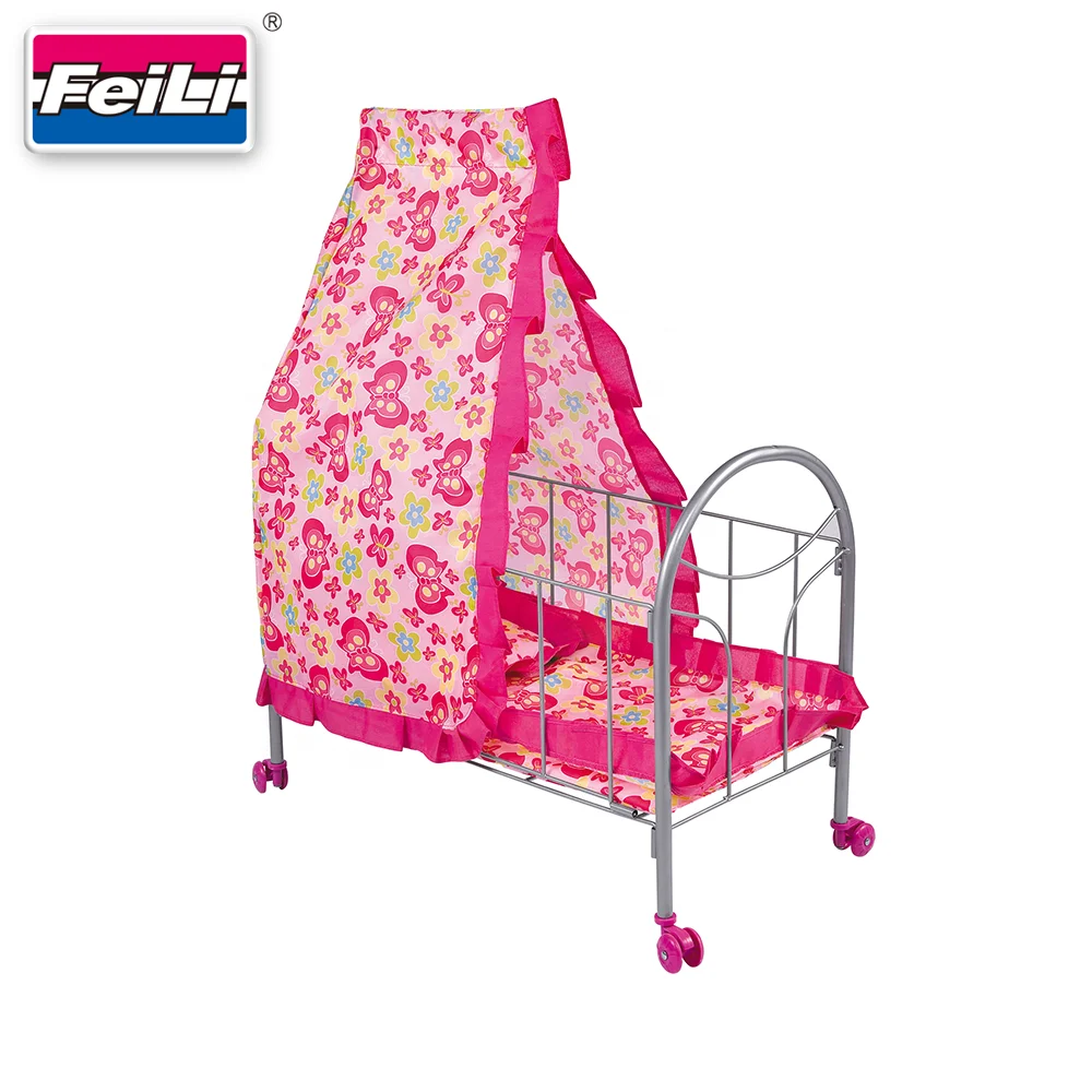 Hot seller on online shop metal baby doll bed with pillow and blanket for 18 inch dolls  baby doll furniture