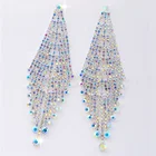 Gold Earrings Luxury Sliver Gold Diamond Long Tassel AB Rhinestone Earrings Women Jewelry For Wedding Party