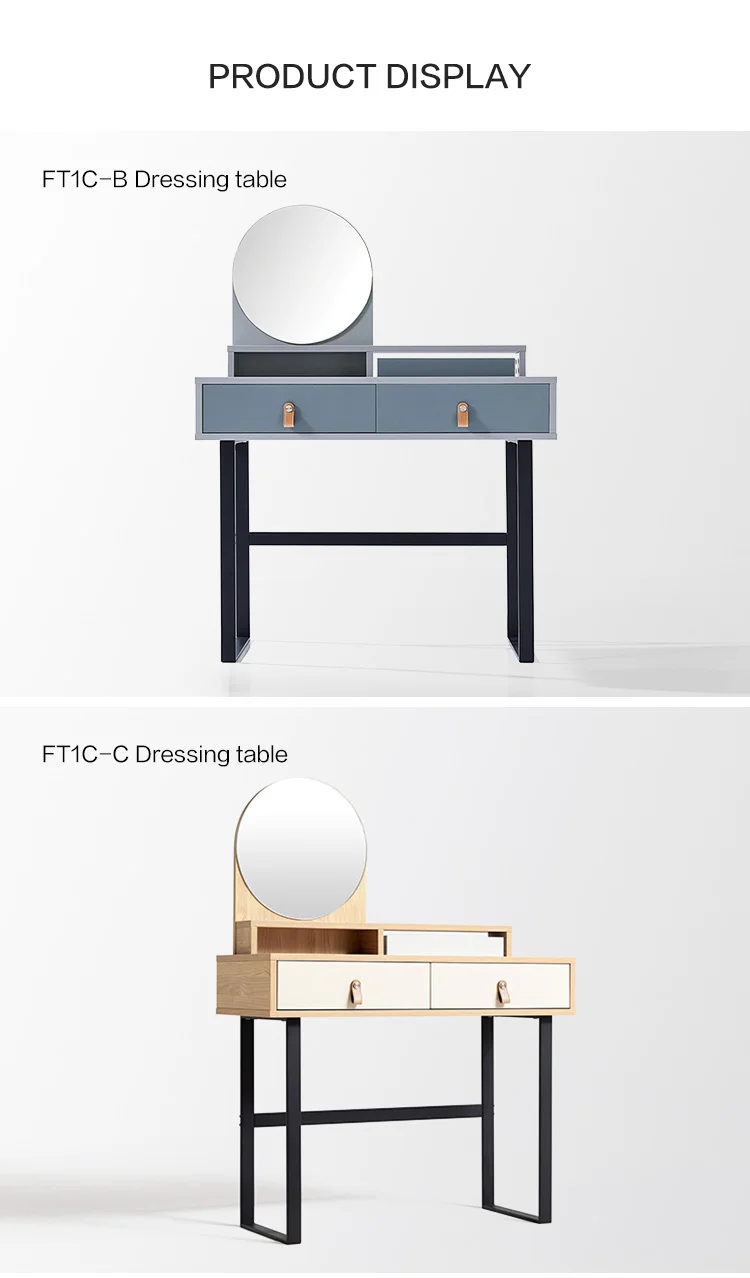 Linsy Modern Adult Nordic Bedroom Solid Wood Makeup Desk Vanity Table Small Blue Mirror Dresser Dressing Table For Girls FT1C