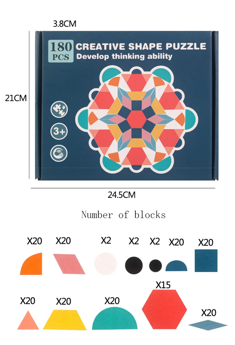 180 Buah Blok Kayu Geometris Warna-warni Montessori Anak-anak DIY Teka-teki Jigsaw Kreatif untuk Pemasok Pendidikan Dini Anak-anak