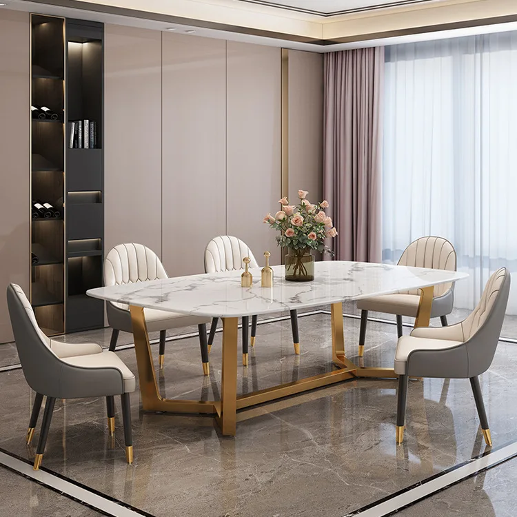 nordic turkish dining room furniture 6 chairs modern design rectangular marble dining table set