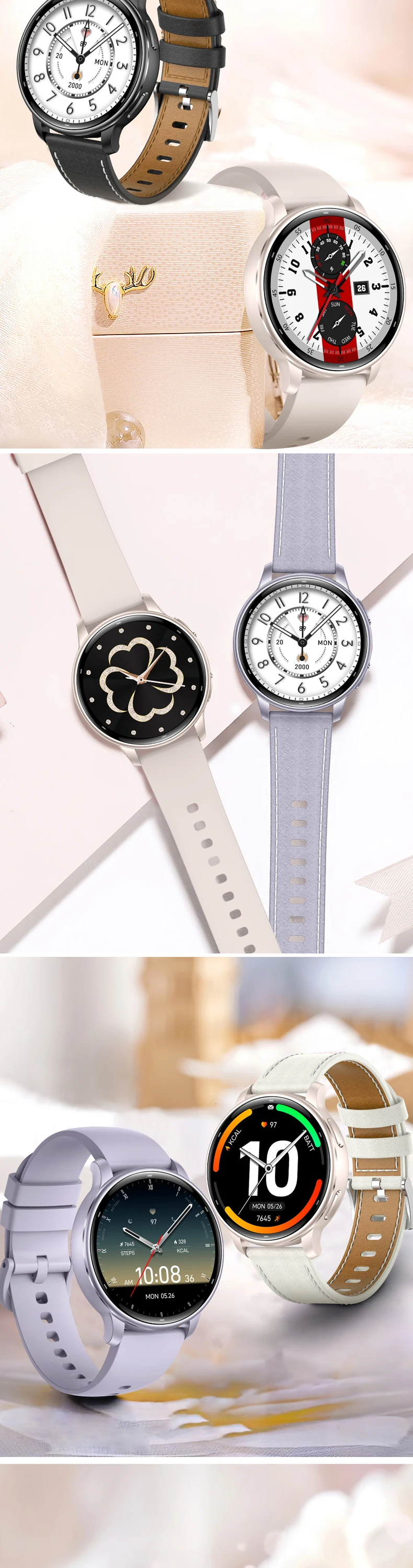 product km96 smart watch for women 132 amoled screen gps tracking 3atm waterproof 450mah battery dual straps fitness tracker-8
