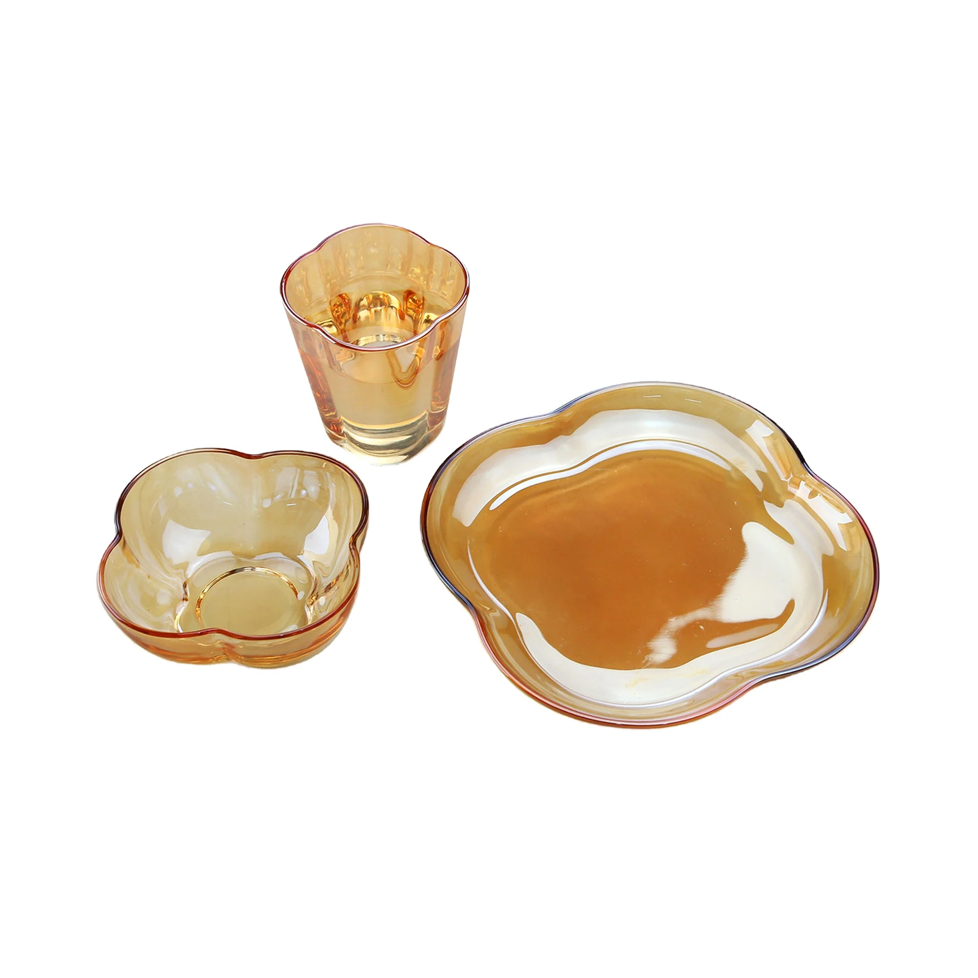 High Quality Microwave Safe Amber Bowl Plate Mug Set For Kitchen And Wedding For Gift-Giving Occasion